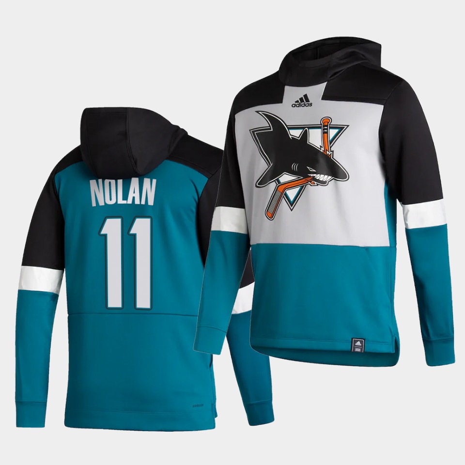 Men San Jose Sharks #11 Nolan Blue NHL 2021 Adidas Pullover Hoodie Jersey